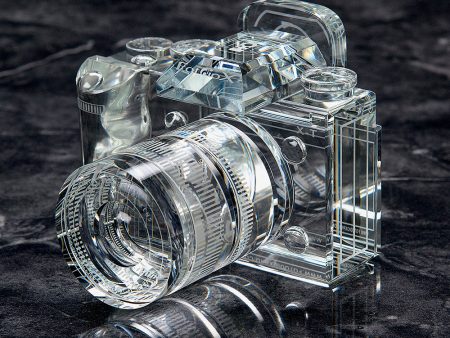 Fotodiox Crystal Camera - 9 10 Sized Replica of Fujifilm X-T w  XF 18-55mm RLM OIS Lens; Paperweight, Book Shelf, Bookends For Sale