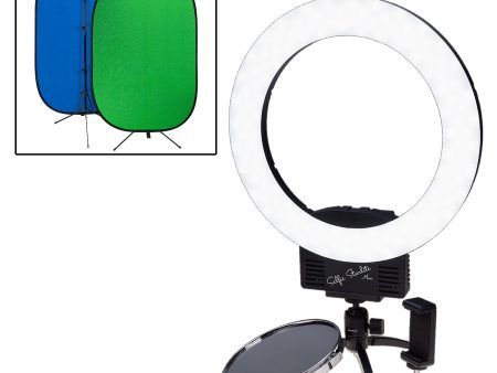 Selfie Starlite Mini Vlog Light Gift Pack- 12in Bi-Color Dimmable LED Ring Light  with Collapsible Portable Chromakey Blue Green Muslin Background Online Hot Sale