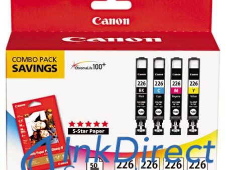 Genuine Canon  4546B007AA  CLI-226 (BK C M Y) Plus 50 Pack of Photo Paper Ink Jet Cartridge Black & Color on Sale